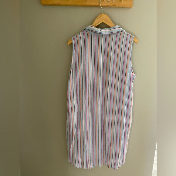 St. John's Bay Linen Blend Multicolor Striped Collared Dress - Picture 4 of 5